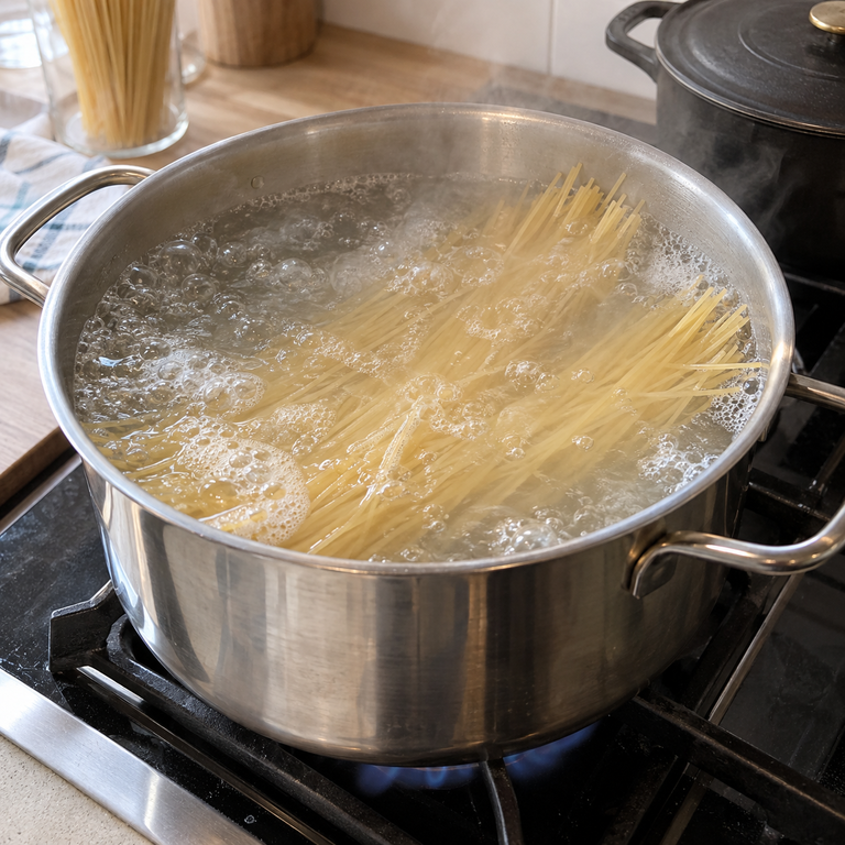 伍斯特袋鼠肉醬長麵：煮麵拌肉醬的料理狀態示意
