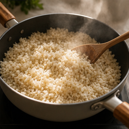 蜜糖醬油雞肉雙米碗：另炒花椰菜米的料理狀態示意