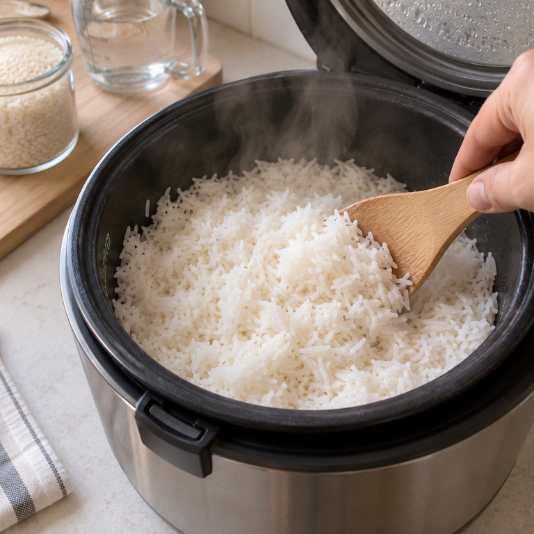 蜜糖醬油雞肉雙米碗：煮香米的料理狀態示意