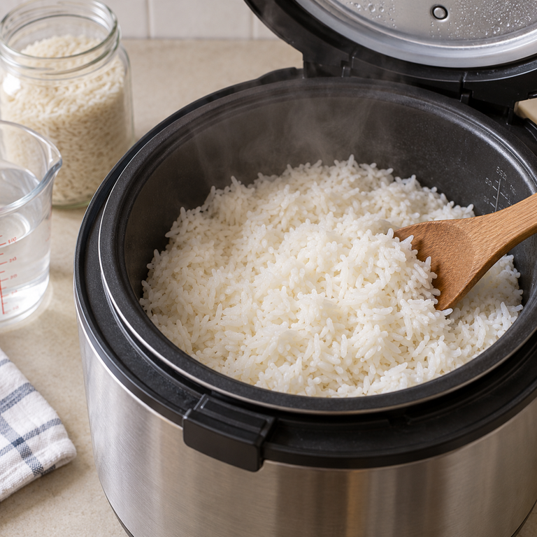 糖醋雞肉花椰菜飯碗：先煮米飯的料理狀態示意