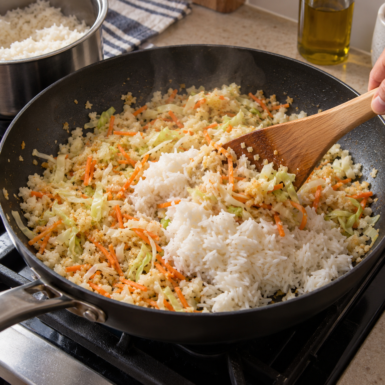 香煎點心餃雙米碗:調味裝碗的料理狀態示意