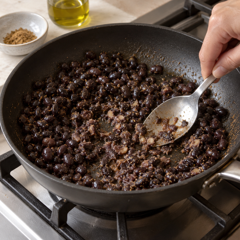 黑豆菲達地瓜餅捲:暖黑豆的料理狀態示意