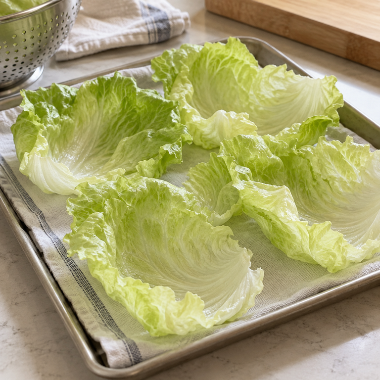 袋鼠肉生菜杯：備妥生菜杯的料理狀態示意