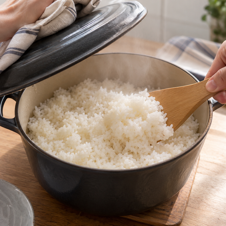 糖醋豆腐黑豆焗飯：煮飯的料理狀態示意