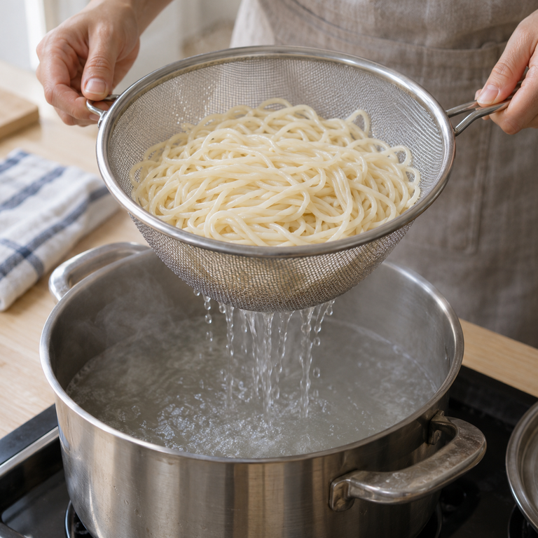 毛豆味噌湯麵:煮原味麵的料理狀態示意